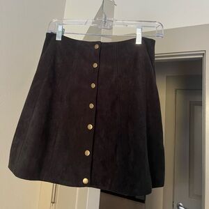 Black (M) - Suede Style Skirt with gold buttons